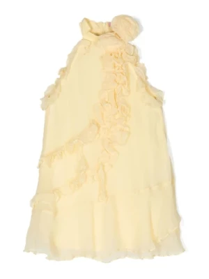 Żółta Sukienka z Rzeźbionymi Falbankami Blumarine