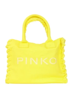 Żółta torba plażowa z recyklingowanego płótna Pinko