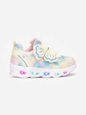 Żółte Buty Sportowe na Świecącej Podeszwie z Ozdobnymi Rzepami i Skórzaną Wkładką Aubrianna