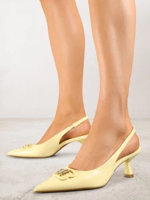Żółte Czółenka Sandały Vices na Kaczuszce Typu Slingback Ozdobione Metaliczną Aplikacją Lilarunea