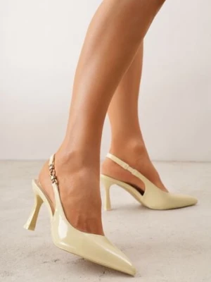 Żółte Eleganckie Szpilki Slingback VICES z Ozdobną Aplikacją przy Pasku Natera
