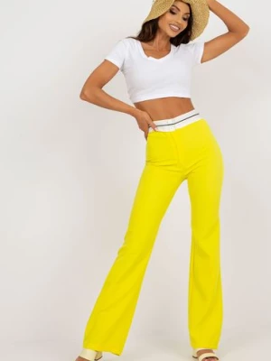 Żółte garniturowe spodnie z materiału w kant Italy Moda
