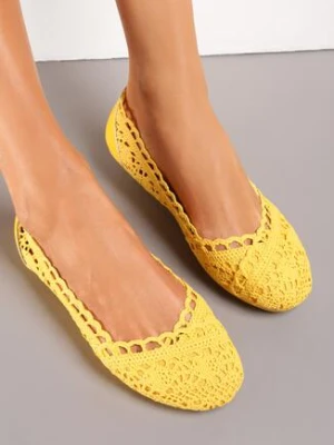 Żółte Koronkowe Balerinki Wsuwane Treada