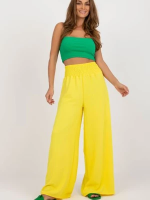 Żółte letnie spodnie z materiału z szeroką nogawką Italy Moda