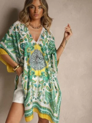 Żółte Ponczo Narzutka z Wiskozy i Jedwabiu w Stylu Boho Acera