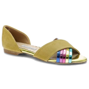 Sandały damskie Alexio Giorgio, ze skóry naturalnej zamszowej z oddobnymi paseczkami, żółte, 501