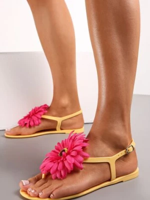 Żółte Sandały Japonki z Kwiatem Tristiva