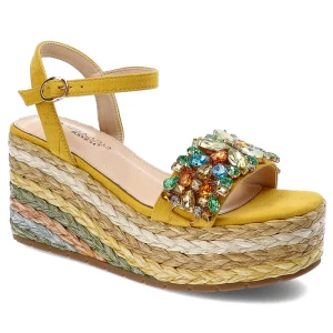 Żółte Sandały Sca'Viola Eleganckie Obuwie Damskie Z Ozdobami