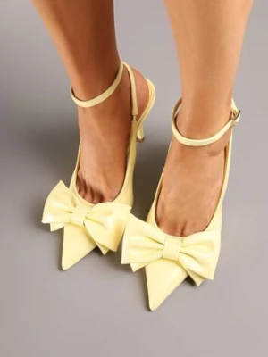Żółte Sandały Vices na Szpilce Slingback Ozdobione Kokardą Tilvanea
