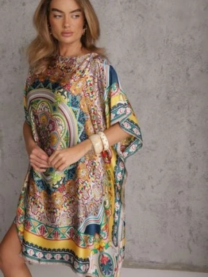 Żółte Satynowe Ponczo z Jedwabiem i Wiskozą w Stylu Boho Prixeis