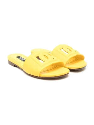 Żółte Skórzane Sandały Otwarty Palec Dolce & Gabbana