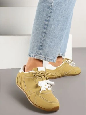 Żółte Sneakersy Ozdobione Przeszyciami i Podwójnym Sznurowaniem Telisaria