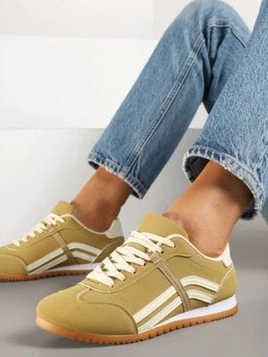 Żółte Sneakersy przed Kostkę z Paskami na Cholewce Deniffia