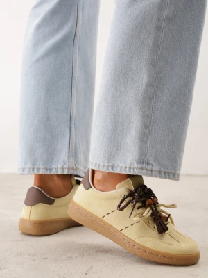 Żółte Sneakersy Typu Klasyczne Tenisówki Retro z Podwójnym Wiązaniem z Frędzlami Kotena
