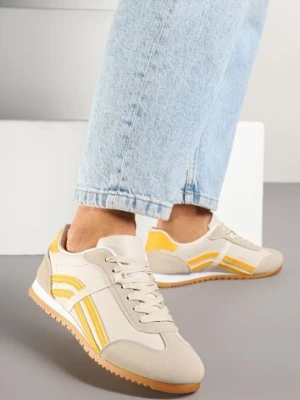 Beżowo-Pomarańczowe Sneakersy Typu Klasyczne Tenisówki Zdobione Przeszyciami Zardiva