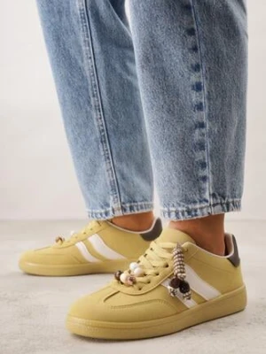 Żółte Sneakersy w Stylu Tenisówek z Koralikami Charnara