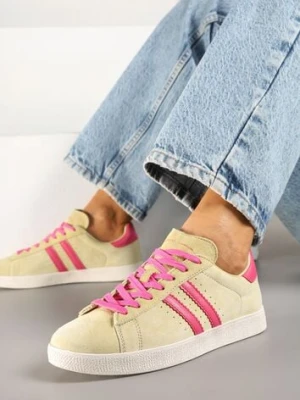 Żółte Sneakersy Zamszowe Typu Tenisówki ze Skórzaną Wkładką Ciarivione goodin