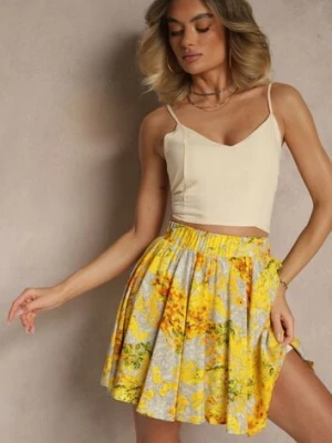 Żółte Spódnico-Szorty High Waist w Kwiaty Sunevra
