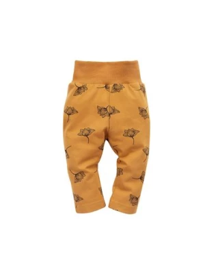 Żółte spodnie niemowlęce z nadrukiem Pinokio