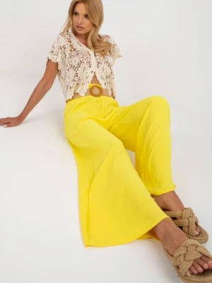 Żółte spodnie z materiału z szeroką nogawką Italy Moda