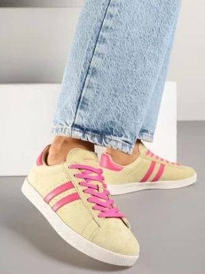 Żółte Zamszowe Sneakersy Tenisówki ze Skórzaną Wkładką i Paskami Ciarilira goodin