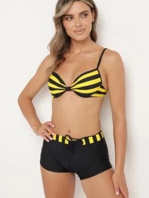 Żółto-Czarne Bikini Dwuczęściowe Stanik z Usztywnionymi Miseczkami Szorty z Paskiem Vivadia