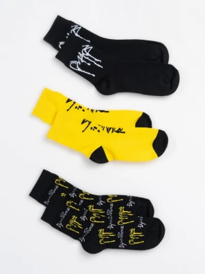 Żółto-czarny zestaw skarpet z autorskimi grafikami 3-PAK Reporter