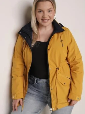 Żółto-Granatowa Przejściowa Kurtka Dwustronna Parka z Pikowaniem i Kapturem Tidare