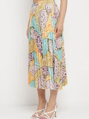 Żółto-Niebieska Spódnica Plisowana Midi z Satynowego Materiału Revipa sophyline