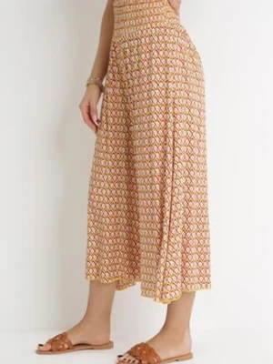 Żółto-Pomarańczowe Wiskozowe Spodnie z Szerokimi Nogawkami i Gumką w Pasie Athulia j.stars