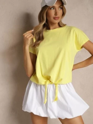 Żółty Bawełniany T-shirt Wiązany u Dołu Sunalina