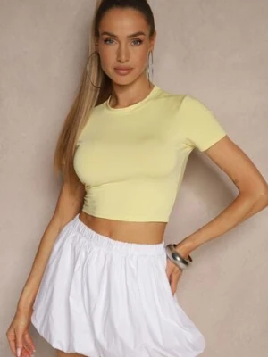 Żółty Dopasowany T-shirt z Wiskozą o Kroju Crop Top Folaviela lovery