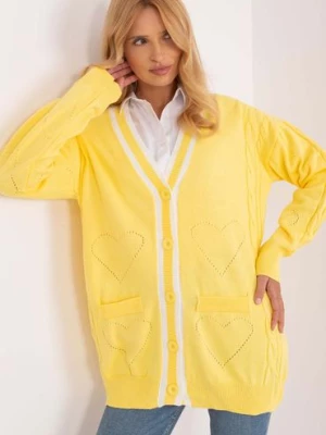 Żółty dzianinowy sweter damski rozpinany w warkocze BADU