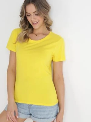 Żółty Gładki T-shirt z Bawełny z Krótkim Rękawem Charise glo-story