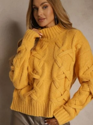 Żółty Golf z Dodatkiem Wełny ze Strukturalnym Splotem Fedansa