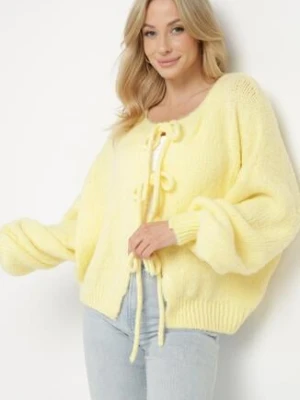 Żółty Kardigan Oversize z Wełną Zdobiony Kokardkami Eleathalie jumelle