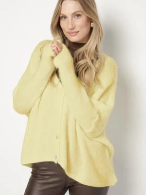 Żółty Kardigan z Dekoltem w Serek z Dzianiny z Wełną i Moherem Lismio jumelle