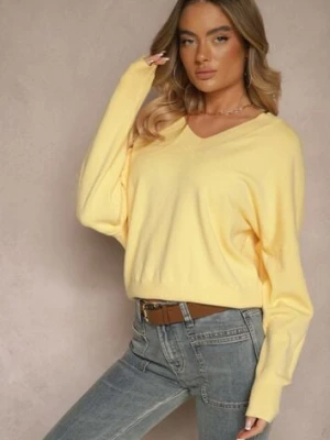 Żółty Klasyczny Sweter z Wiskozą i Kaszmirem Marirra tandem