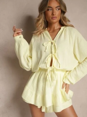 Żółty Kombinezon z Bawełny Ozdobiony Wiązaniem i Falbankami Nalelia jumelle