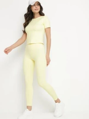 Żółty Komplet Sportowy Legginsy i Dopasowany T-shirt Silendria