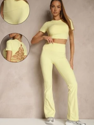 Żółty Komplet Sportowy Spodnie i Koszulka Ozdobiona Sznurowaniem Lumileine yu & me