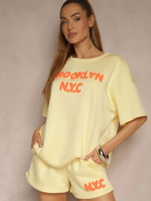 Żółty Komplet z Wiskozą o Fasonie Oversize T-shirt i Szorty Lirafina