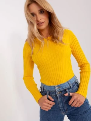 Żółty prążkowany sweter klasyczny z wiskozą