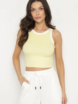 Żółty Prążkowany Top Ozdobiony Lamówką Xarzedi j.style