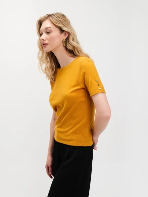 Żółty sweter basic z krótkim rękawem Top Secret