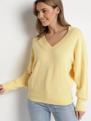 Żółty Sweter z Dekoltem w V z Domieszką Kaszmiru Mariara tandem