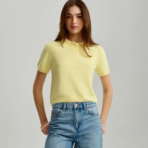 Żółty sweter z krótkim rękawem i dekoltem polo House