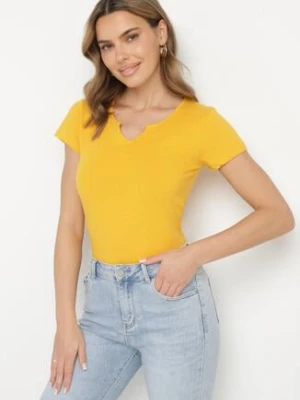 Żółty T-shirt z Bawełny z Guzikami Liseriana