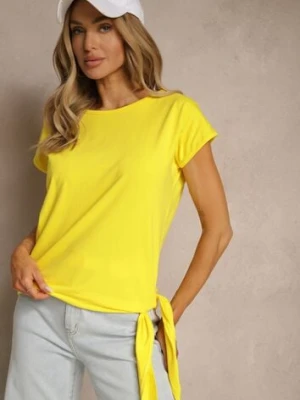 Żółty T-shirt z Bawełny z Ozdobnym Wiązaniem Termio glo-story