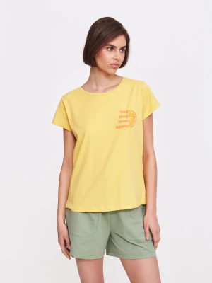 Żółty t-shirt z delikatnym nadrukiem Top Secret